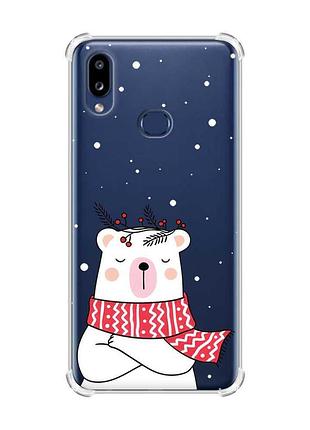 Чохол з потовщеними кутами на samsung galaxy a10s/a107 ведмідь у шарфі (новорічний принт 147)