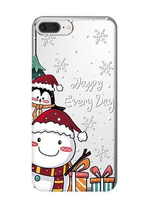 Прозрачный чехол на iphone 7 plus/8 plus :: снеговик и пингвин (новогодний принт 156)