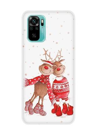 Чохол на xiaomi redmi note 10 / note 10s веселі олені (новорічний принт 150)