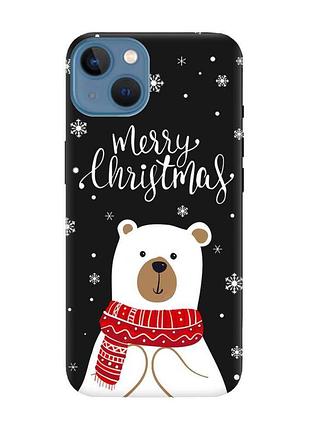 Матовый черный чехол на iphone 13 :: мишка. с рождеством (принт 146)
