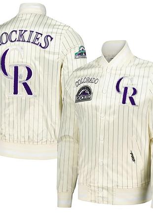Colorado rockies pro standard cooperstown collection pinstripe retro classic satin full-snap jacket - cream size lmlb