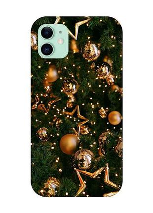 Чохол на apple iphone 11 (6,1) золоті кульки (новорічний принт 162)