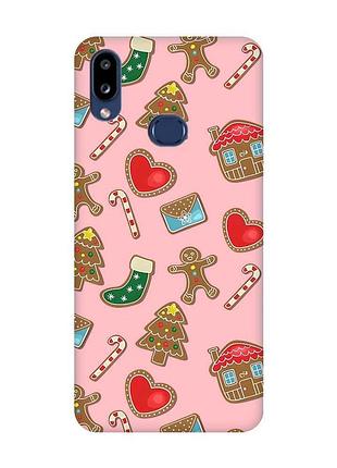 Матовый розовый чехол на samsung galaxy a10ѕ a107 рождественский фон (новогодний принт 181)