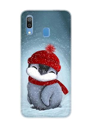 Чохол для samsung galaxy a30 (2019) / a20 (2019) пінгвіненя у шапочці (новорічний принт 157)