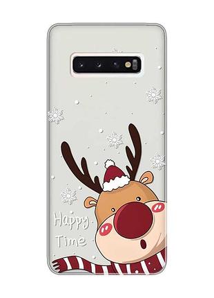 Прозрачный чехол на samsung galaxy s10 зимний оленёнок (принт 155)