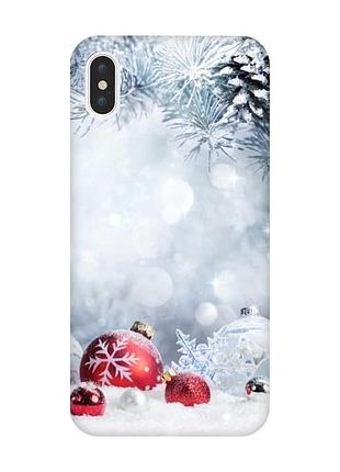 Чехол на iphone xs max :: красные шарики (новогодний принт 168)