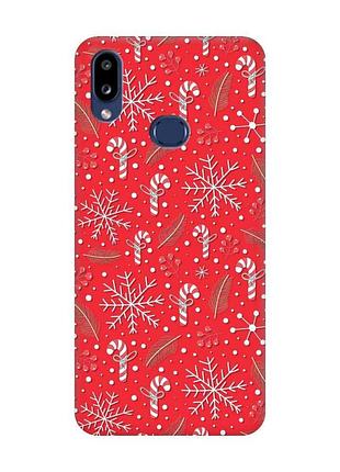 Матовый красный чехол на samsung galaxy a10ѕ a107 новогодний фон (принт 199)