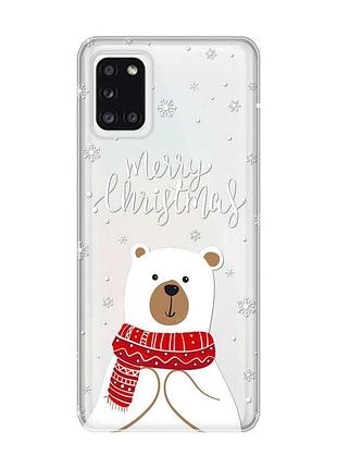 Прозрачный чехол на samsung a31 мишка. с рождеством (принт 146)