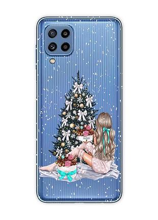 Прозрачный чехол на samsung galaxy m32 / m22 / a22 4g девушка возле ёлки (новогодний принт 139)