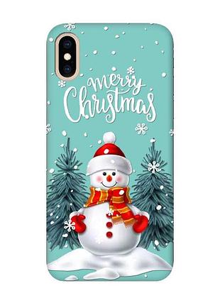 Матовый бирюзовый чехол на iphone xs max :: снеговик (новогодний принт 152)