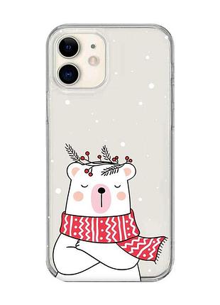 Прозрачный чехол на iphone 12 mini :: медведь в шарфе (принт 147)