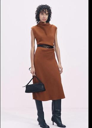 Сукня міді жіноча zara коричнева