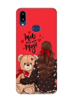 Матовый красный чехол на samsung galaxy a10ѕ a107 девушка с мишкой (принт 188)