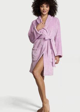 Халат жіночий теплий плюшевий victoria’s secret бузковий з сердечками оригінал