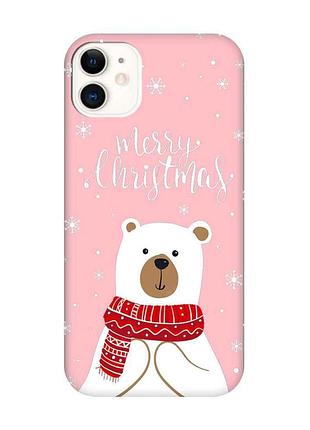 Матовый розовый чехол на iphone 11 :: мишка. с рождеством (принт 146)