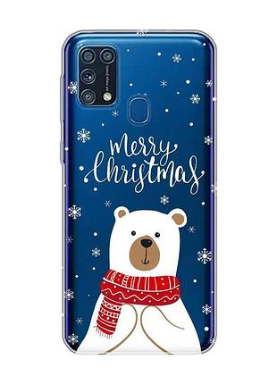Прозрачный чехол на samsung galaxy m31 мишка. с рождеством (принт 146)