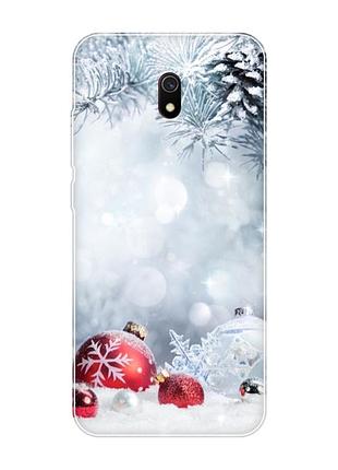 Чохол на xiaomi redmi 8a :: червоні кульки (новорічний принт 168)
