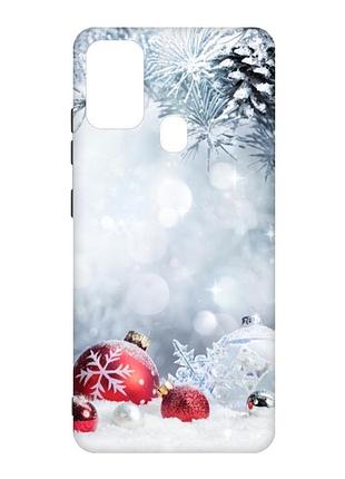 Матовий чохол з чорними боками на samsung galaxy m30s/m21 :: червоні кульки (новорічний принт 168)