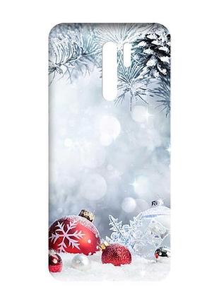 Матовий чохол з чорними боками на xiaomi redmi 9 :: червоні кульки (новорічний принт 168)