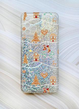 Чохол з плаваючими блискітками для samsung galaxy a23 срібло фон різдво (принт 201)