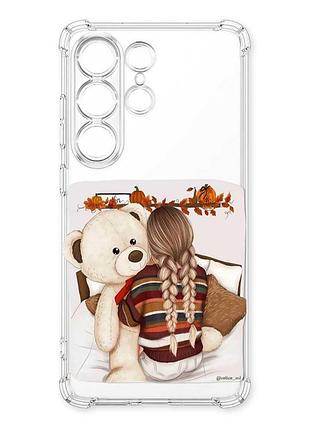 Чехол с утолщёнными углами на samsung galaxy s26 ultra девочка с мишкой (принт 117)