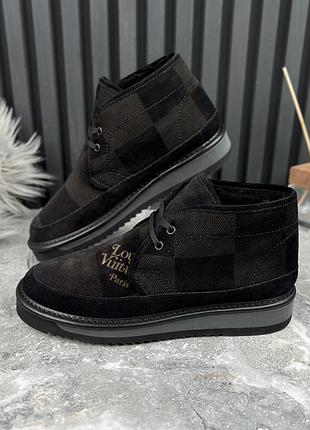 Louis vuitton ankle boots damier wool black lasercut suede чоловічі черевики оригінал 41 eur