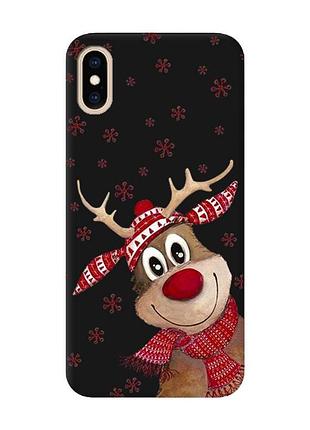 Матовый черный чехол на iphone xs max :: зимний олень (принт 149)