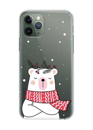 Прозрачный чехол на iphone 12/12 pro :: медведь в шарфе (новогодний принт 147)