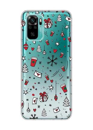 Прозорий чохол на xiaomi redmi note 10 / note 10s святковий фон (новорічний принт 182)