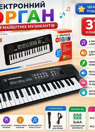 Електронне піаніно для дітей 37 клавіш з мікрофоном, 4 тембри, 4 ритми, 2 демо-мелодії, запис, usb-кабель, 40,5 см