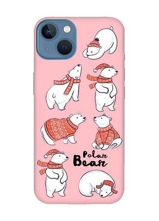 Матовый розовый чехол на iphone 13 :: мишки (принт 145)