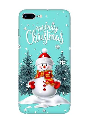 Матовый бирюзовый чехол на iphone 7 plus/8 plus :: снеговик (новогодний принт 152)