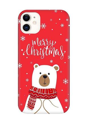 Матовий червоний чохол на apple iphone 11 (6.1) ведмедик. з різдвом (принт 146)
