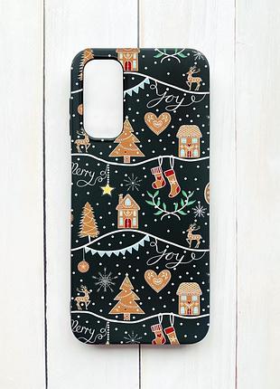Матовий чохол на samsung galaxy a14 5g чорний фон різдво (принт 201)