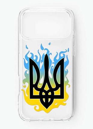 Прозрачный чехол на iphone 18 pro max тризуб пламя (принт 257)