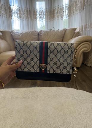 Жіноча сумка gucci web stripe з монограмою, синя