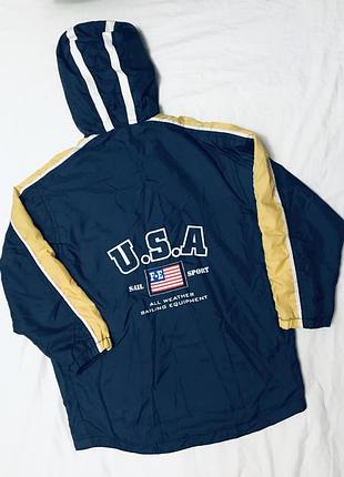Куртка чоловіча вітровка usa вінтажна синя з жовтими смугами