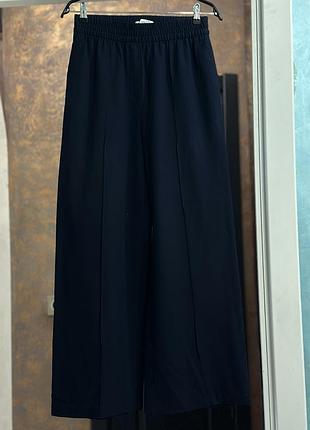 Брюки темно сині wide leg на еластичному поясі