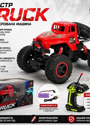 Машинка на радиоуправлении монстр трак 4wd 1:16 с подсветкой и резиновыми колесами