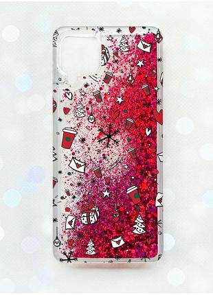 Чохол з плаваючими блискітками samsung galaxy a12 рожевий :: новорічний фон (принт 182)