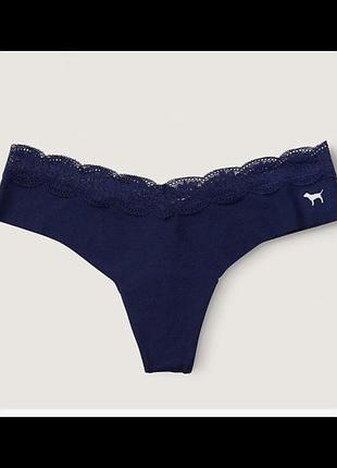 Трусики жіночі pink victorias secret  стринги мереживні сині