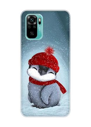 Чехол на xiaomi redmi note 10 / note 10s :: пингвинёнок в шапочке (новогодний принт 157)