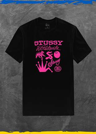 Футболка унісекс stussy базова біла стусcі лого принт чорна, xl