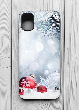 Матовий чохол з чорними боками на samsung galaxy a04e/a042 :: червоні кульки (новорічний принт 168)