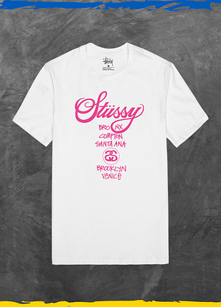 Футболка унисекс stussy базовая стусси розовое лого принт белый, 2xs