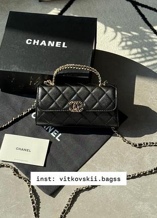 Сумочка mini flap bag with top handle grained calfskin black/gold🖤