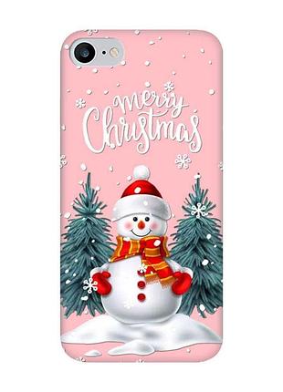 Матовый розовый чехол на iphone 7/8/se 2020 :: снеговик (новогодний принт 152)