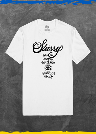 Футболка унісекс stussy базова стусcі чорне лого принт білий, 2xs
