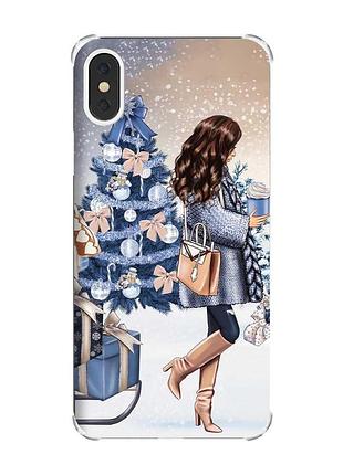 Чехол с утолщёнными углами на iphone x/xs :: девушка с подарками (принт 143)