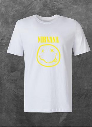 Футболка унісекс з принтом нірвана nirvana базова біла 2xl